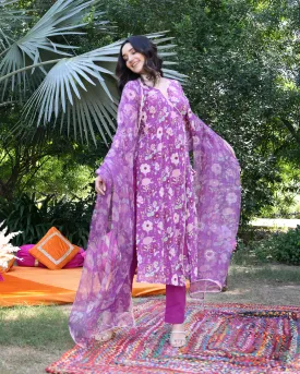 Iris Bloom Purple Printed Georgette Suit Set